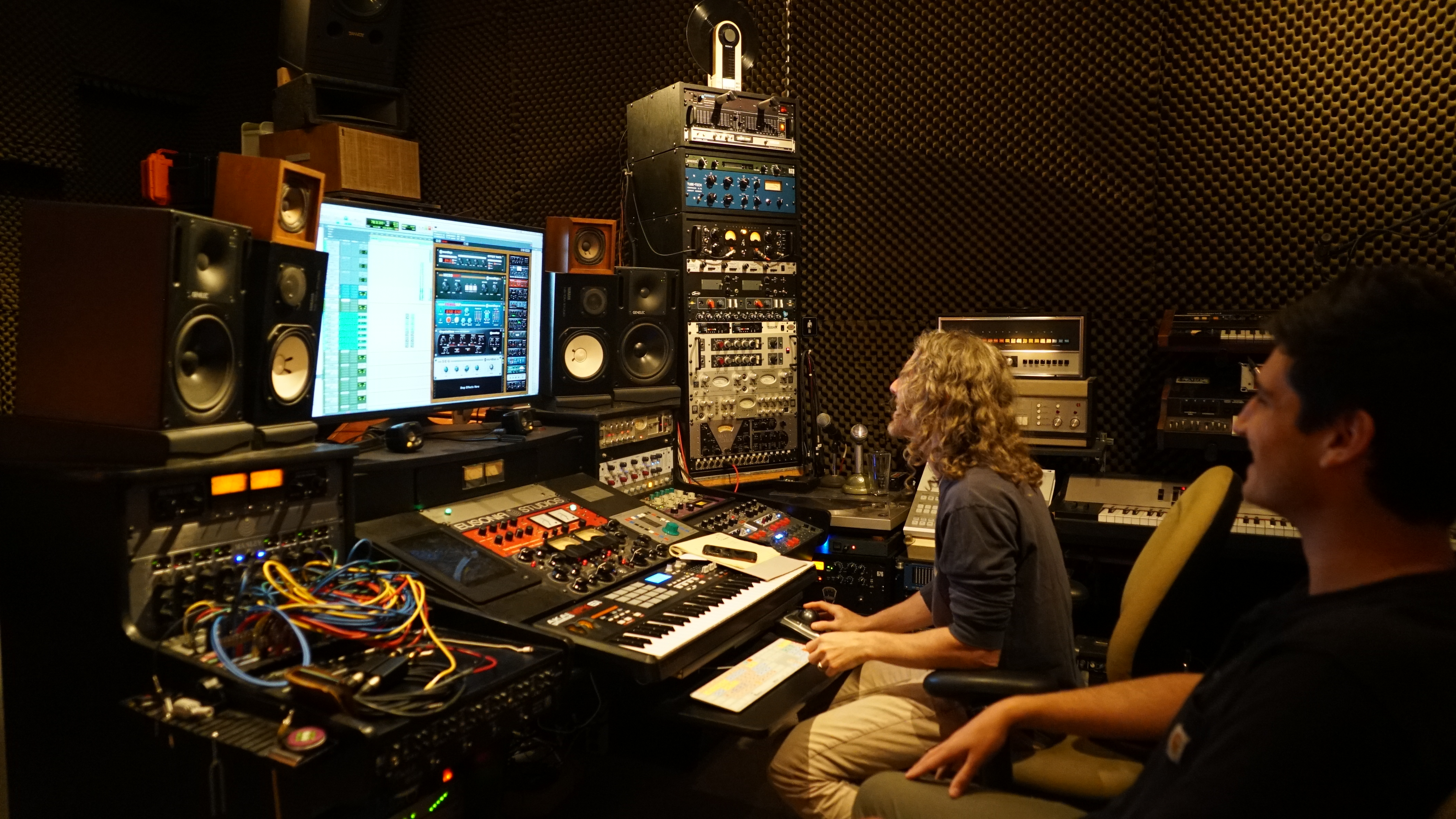 Scott and his assistant Jack feeling the power of the Soundtoys Effect Rack.